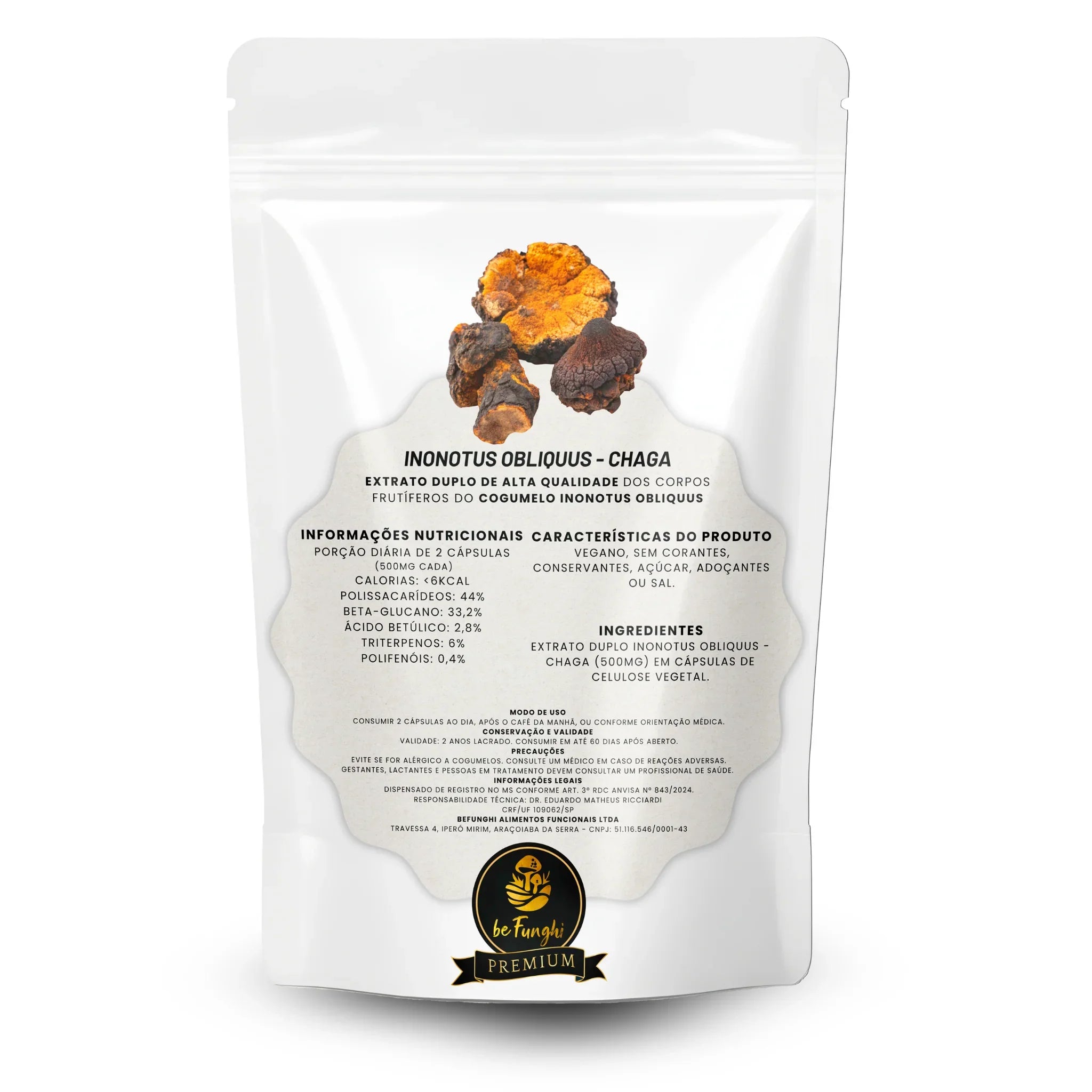 Chaga em Cápsulas 500mg – Suporte ao Bem-Estar e Defesa do Organismo (90 cápsulas)