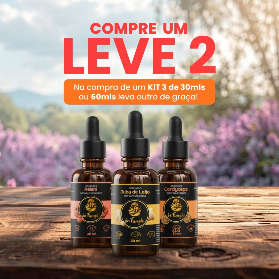 Kit BeFunghi – Extrato de Cogumelos Juba de Leão, Cordyceps e Reishi – 30ml (cada)